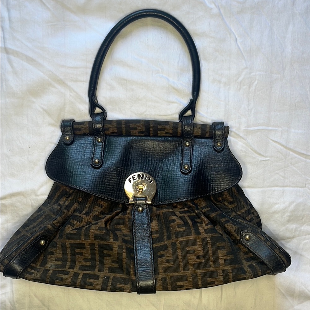 Fendi Black and Brown Satchel with Signature Monogram